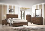 Brown Cherry Finish Fabric 1pc King Size Panel Bed Beautiful Wooden Bedroom Furniture Contemporary Style