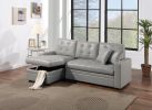 Light Gray Faux Leather Convertible Sectional Sofa Pull out Bed Couch Storage Chaise Tufted Reversible 2pc Sectional Living Room