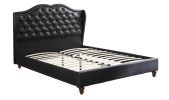 Queen Size Bed 1pc Bed Set Black Faux Leather Upholstered Wingback Design Bed Frame Headboard Bedroom Furniture Tufted Upholstered