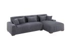Modern 2pc Sectional Set XL Plush Corduroy Fabric Dark Gray LAF Sofa RAF Chaise Living Room Couch