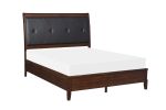 Dark Cherry Finish 1pc Queen Sleigh Bed Button-Tufted Faux-Leather Upholstered Headboard Transitional Style Bedroom Furniture