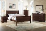 Louis Phillipe Brown Cherry Finish King Size Panel Sleigh Bed Solid Wood Wooden Bedroom Furniture
