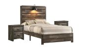1pc Rustic Style Butcher Block Finish Weathered Brown Finish Full Size Bed w/ Lamp Wooden Bedroom Furniture