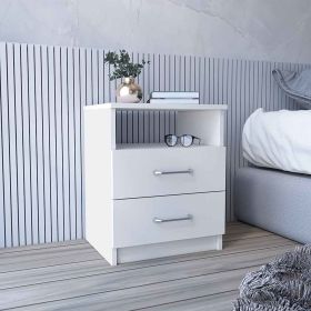 Nightstand Olienza, Two Drawers, One Shelf, White Finish (Color: as Pic)