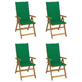 Patio Reclining Chairs 4 pcs with Cushions Solid Acacia Wood (Color: Green)