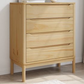 Chest of Drawers FLORO Wax Brown Solid Wood Pine (Color: Brown)