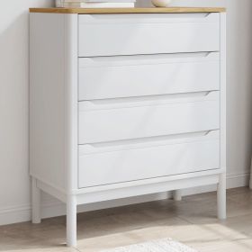 Chest of Drawers FLORO White Solid Wood Pine (Color: White)