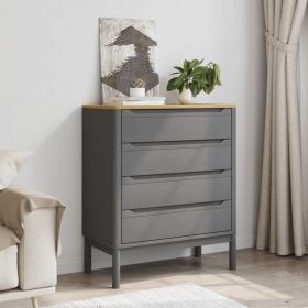 Chest of Drawers FLORO Gray Solid Wood Pine (Color: Gray)