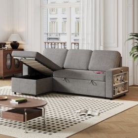 85.8" Pull Out Sleeper Sofa L-Shaped Couch Convertible Sofa Bed with Storage Chaise And Storage Racks,With USB Port And T-pyce Port (Color: as Pic)