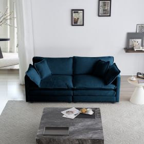 Modern Fabric Loveseat Sofa Couch for Living Room, Upholstered Large Size Deep Seat 2-Seat Sofa with 4 Pillows ,Blue Chenille (Color: as Pic)
