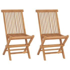 Folding Patio Chairs 2 pcs Solid Teak Wood (Color: Brown)