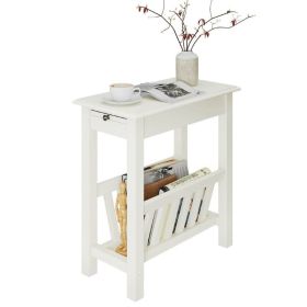 Living Room Bedroom Decor Mobile Sofa End Side Table (Color: White)