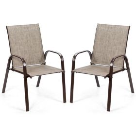 2 Pieces Patio Outdoor Dining Chair with Armrest (Color: Gray)