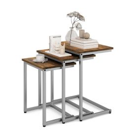 Multifunctional Nesting Coffee Table Set of 3 Pieces (Color: Rustic Brown)