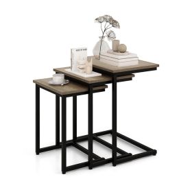 Multifunctional Nesting Coffee Table Set of 3 Pieces (Color: Black Oak)