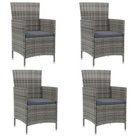 Patio Chairs with Cushions 4 pcs Poly Rattan Gray (Color: Gray)